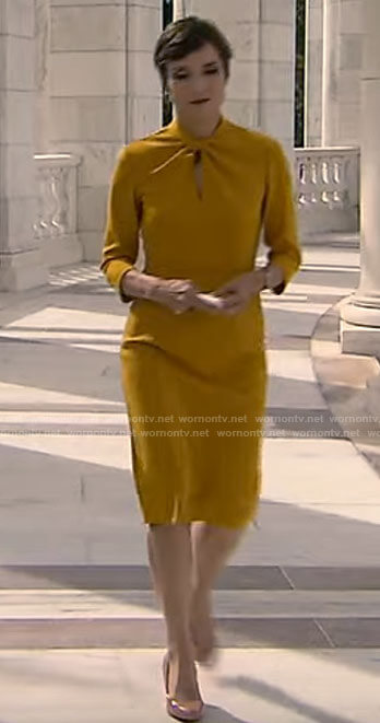 Catherine Herridge’s yellow twist neck dress on CBS Saturday Morning