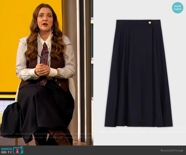 70s Midi Skirt in Wool Flannel by Celine worn by Drew Barrymore on The Drew Barrymore Show