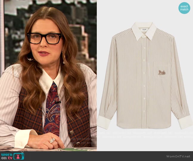 Loose Shirt in Striped Silk by Celine worn by Drew Barrymore on The Drew Barrymore Show