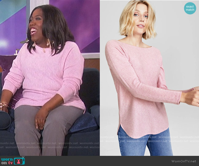 Pure Cashmere Long-Sleeve Shirttail Sweater by Charter Club worn by Sheryl Underwood on The Talk