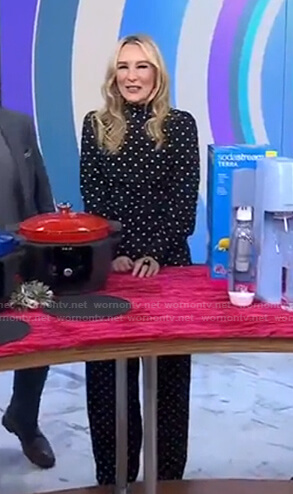 Chassie’s black polka dot jumpsuit on Today