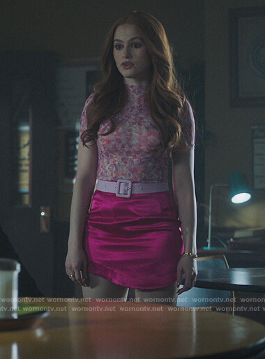 Cheryl’s pink floral mesh top on Riverdale