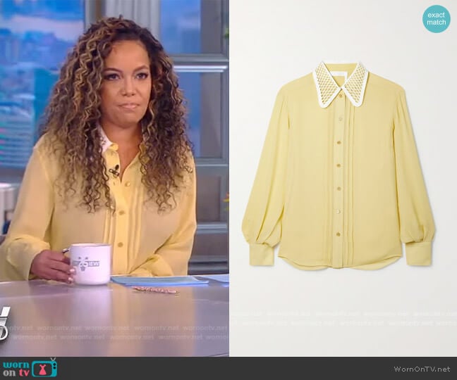 Lace Overlay Collar Button-Down Shirt by Chloe worn by Sunny Hostin on The View