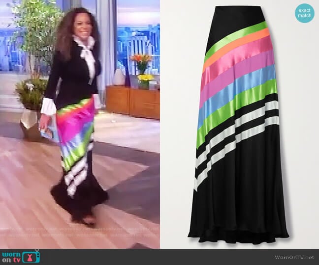 Paneled satin and cloqué maxi skirt by Alice + Olivia worn by Sunny Hostin on The View