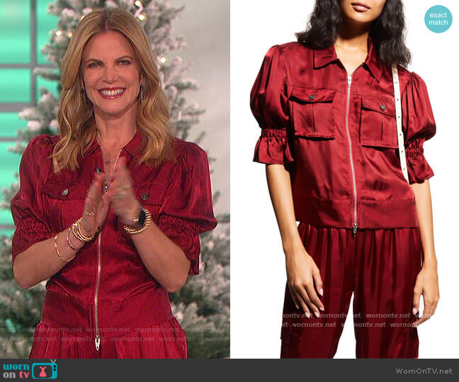 Holly Short-Sleeve Sateen Jacket by Cinq a Sept worn by Natalie Morales  on The Talk