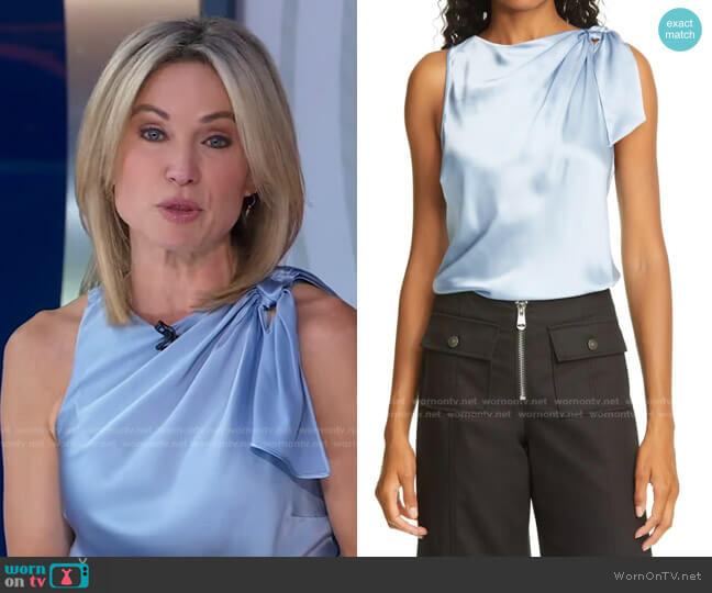 Lindsey Bow Silk Tank by Cinq a Sept worn by Amy Robach on Good Morning America