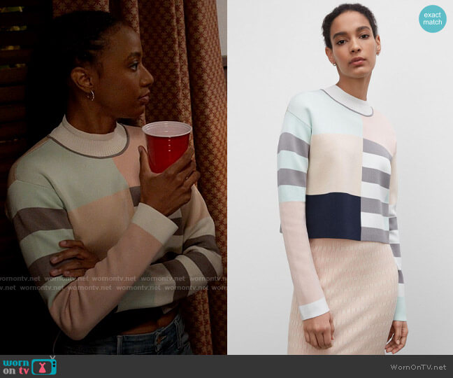 Club Monaco Colorblock Crop Sweater worn by Whitney Chase (Alyah Chanelle Scott) on The Sex Lives of College Girls