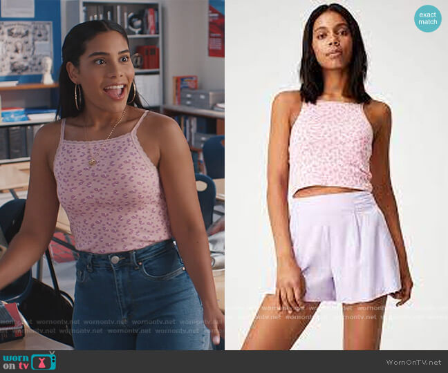 Lucy High Neck Lace trim Cami by Cotton On worn by Daisy (Haskiri Velazquez) on Saved By The Bell