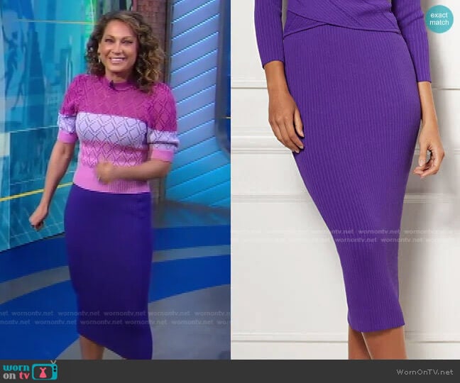 Adelle Sweater Skirt - Eva Mendes Collection by New York & Company worn by Ginger Zee on Good Morning America