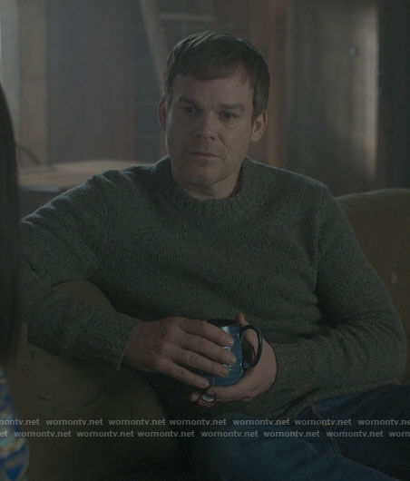Dexter's taupe sweater on Dexter New Blood