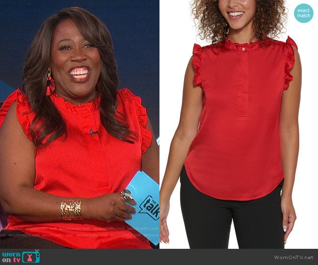 Ruffled Sleeveless Top by DKNY worn by Sheryl Underwood on The Talk