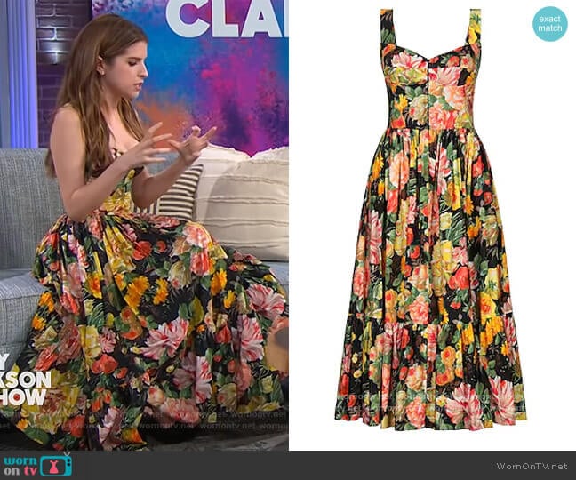 Floral Midi Dress by Dolce & Gabbana worn by Anna Kendrick on The Kelly Clarkson Show