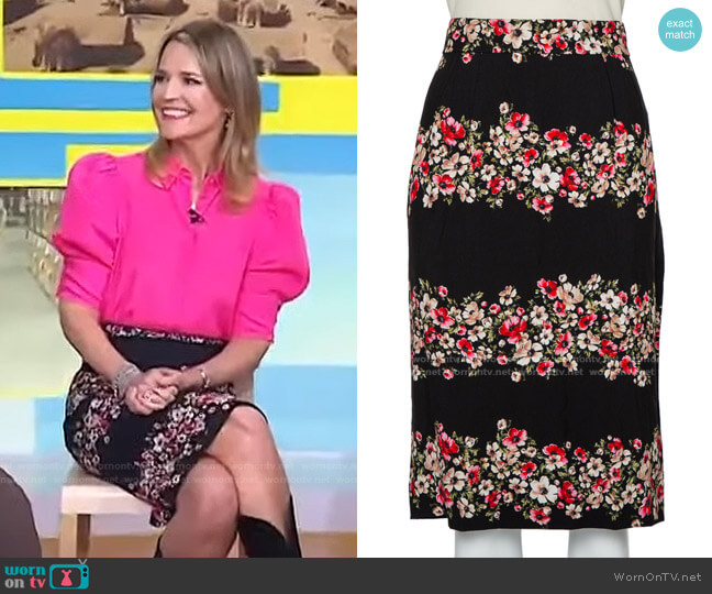 WornOnTV: Savannah’s pink puff sleeve blouse and floral skirt on Today ...