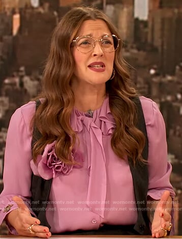 Drew’s pink ruffle blouse on The Drew Barrymore Show