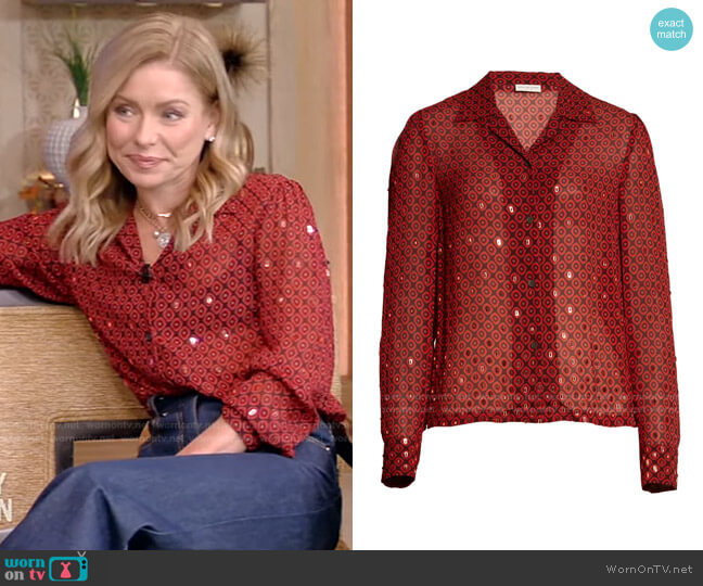 Cabot Embellished Print Georgette Blouse Dries van Noten worn by Kelly Ripa on Live with Kelly and Mark