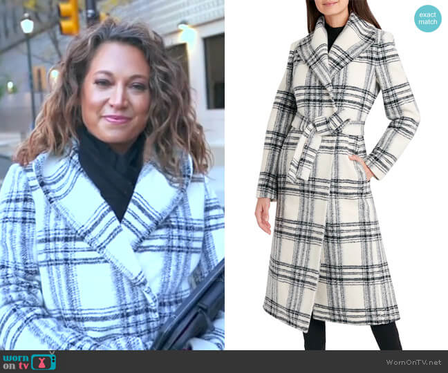 Plaid Belted Wrap Coat by Elie Tahari worn by Ginger Zee on Good Morning America