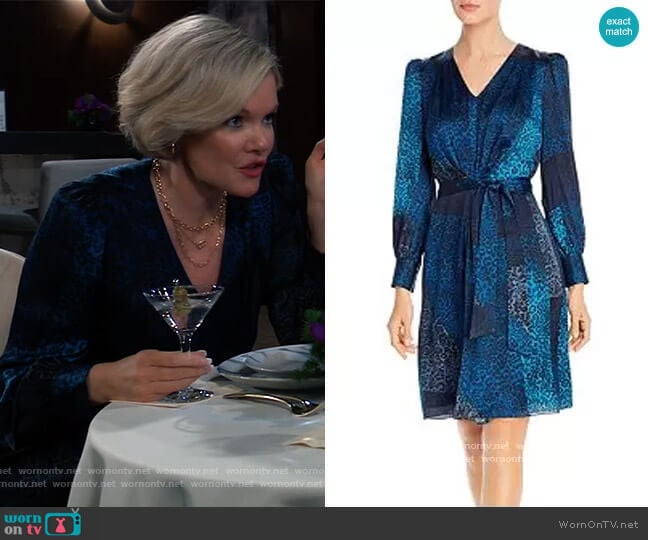 Silk Leopard Patchwork Print Dress by Elie Tahari worn by Ava Jerome (Maura West) on General Hospital