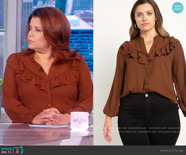 Button Down Top With Ruffle by Eloquii worn by Ana Navarro on The View