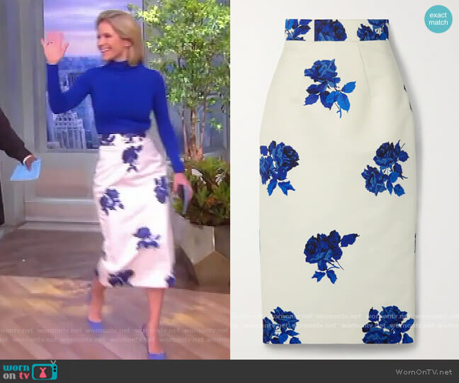 Roma floral-print faille midi skirt by Emilia Wickstead worn by Sara Haines on The View