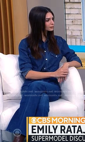 Emily Ratajkowski’s denim shirt and jeans on CBS Mornings