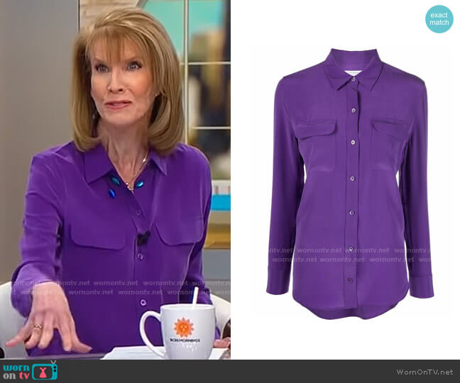 Equipment Slim Signature Silk Shirt worn by Erin Moriarty on CBS Mornings