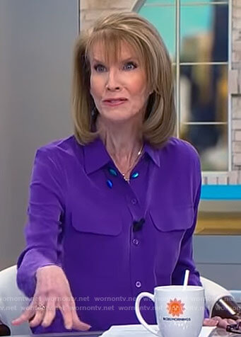 Erin Moriarty's purple blouse on CBS Mornings