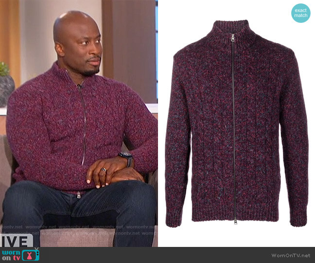 Cable knit zipped cardigan by Etro worn by Akbar Gbajabiamila on The Talk