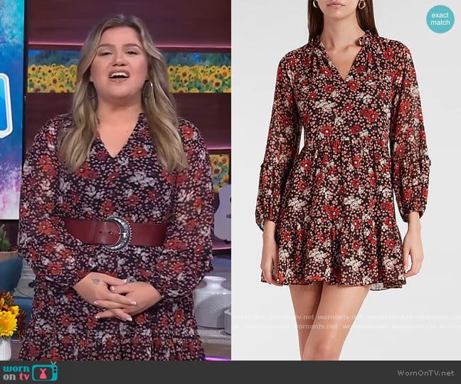 Floral Print Tiered Trapeze Dress by Express worn by Kelly Clarkson on The Kelly Clarkson Show