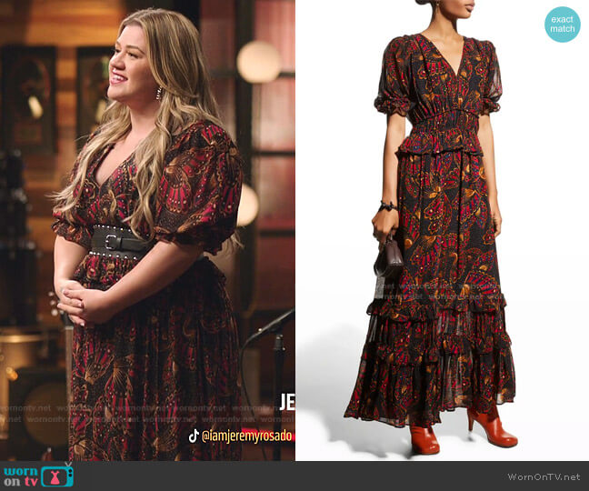 Butterfly Sky Tiered Maxi Dress by Farm Rio worn by Kelly Clarkson  on The Voice