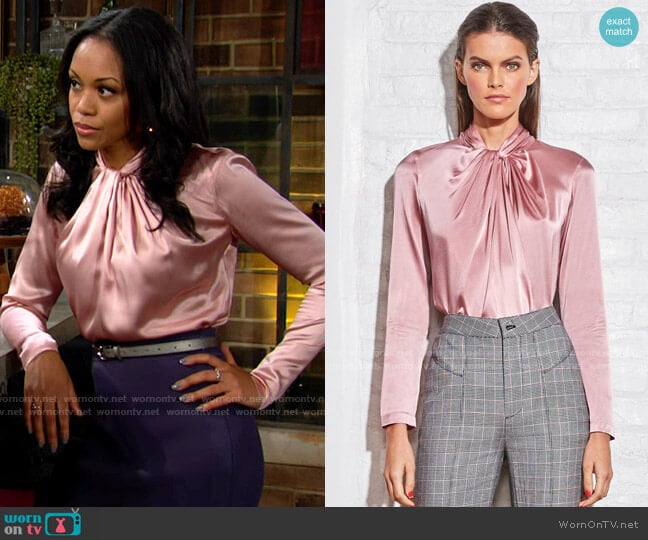 Fleur du Mal Silk Twist Top worn by Amanda Sinclair (Mishael Morgan) on The Young and the Restless