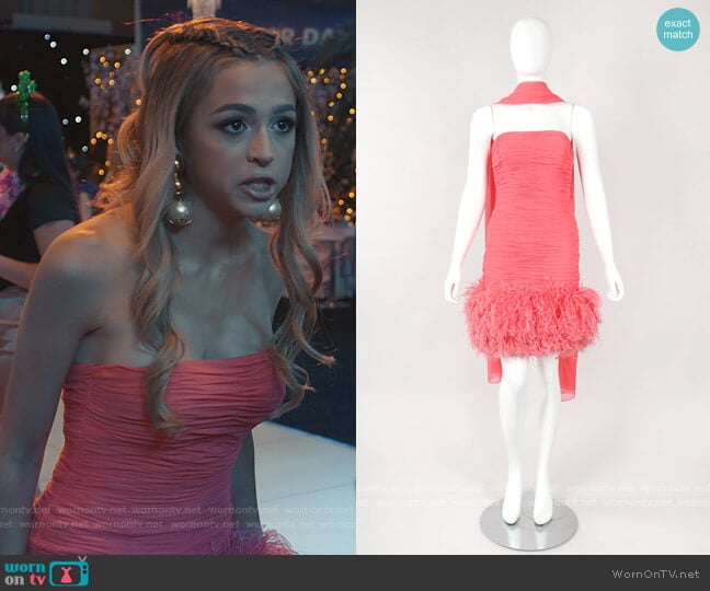 Ruched Feather Dress by Fred Hayman worn by Lexi (Josie Totah) on Saved By The Bell