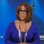 Gayle King’s purple long sleeved dress with black back on CBS Mornings