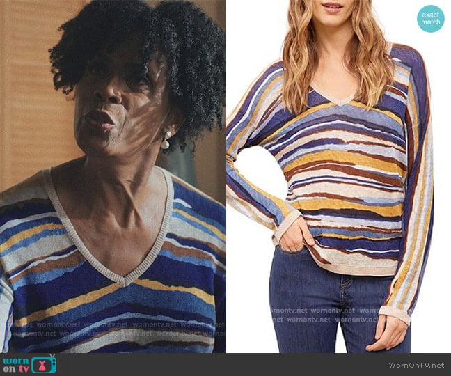 Erica Linen Striped Sweater by Gerard Darel worn by Janet Hubert on Love Life