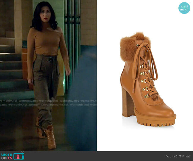 Gianvito Rossi Alaska Leather Fur-Trimmed Boots worn by Melody Bayani (Liza Lapira) on The Equalizer