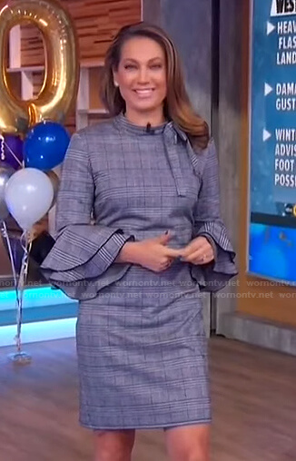 Ginger's grey plaid ruffle cuff dress on Good Morning America