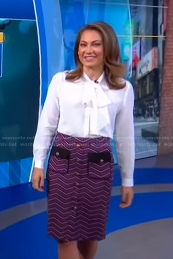 Ginger's white blouse and zig-zag skirt on Good Morning America