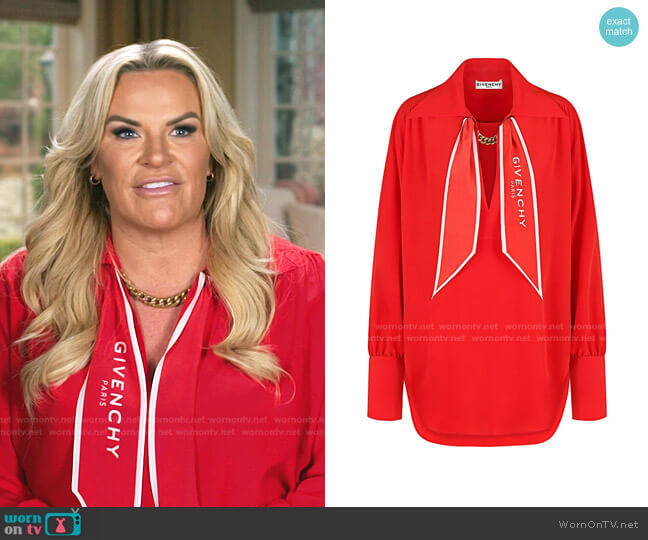 Logo Scarf Crepe de Chine Blouse by Givenchy worn by Heather Gay on The Real Housewives of Salt Lake City