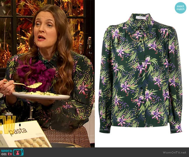 Floral Print Button-up Shirt by Givenchy worn by Drew Barrymore on The Drew Barrymore Show