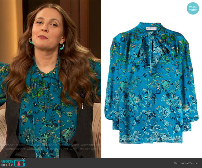 Floral Print Shirt by Givenchy worn by Drew Barrymore on The Drew Barrymore Show