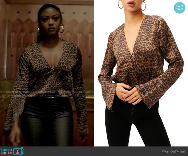 Good American Flowing Faux Wrap Bodysuit in Sepia Layered Leopard worn by Ryan Wilder (Javicia Leslie) on Batwoman