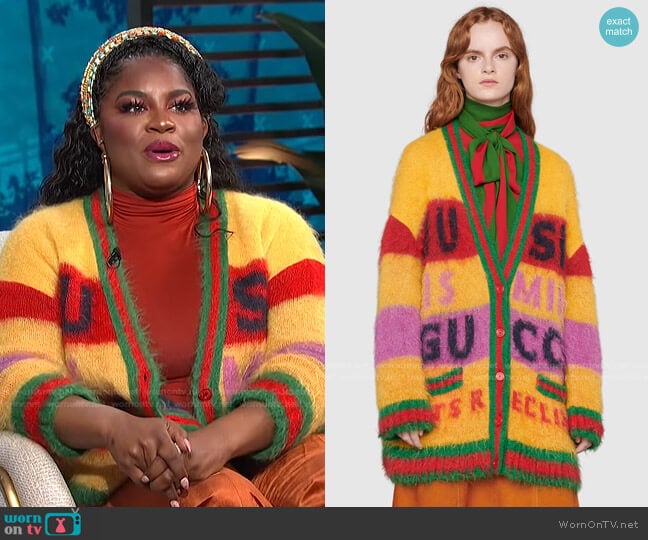 100 Brushed Mohair Cardigan by Gucci worn by Ester Dean on E! News Daily Pop