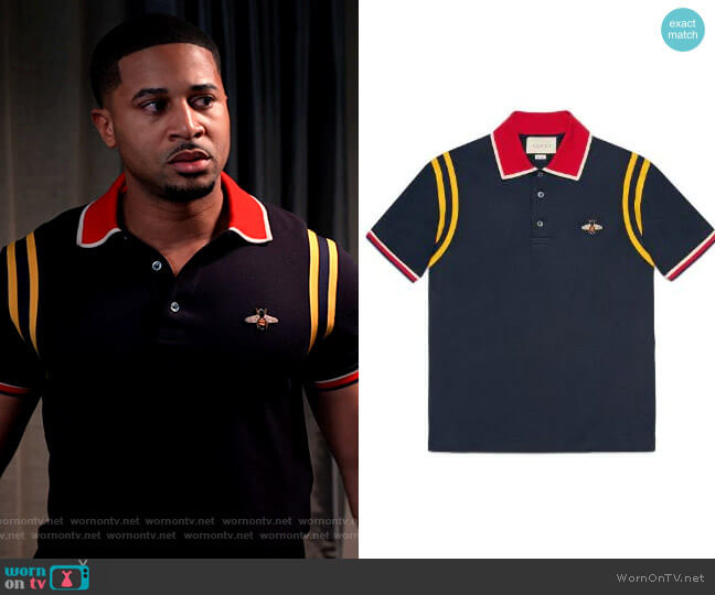 Gucci Cotton Polo with Bee worn by Zac on Tyler Perry's Sistas