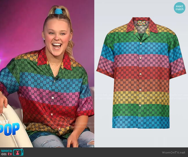 GG Multicolor Silk Twill Shirt by Gucci worn by JoJo Siwa on E! News Daily Pop