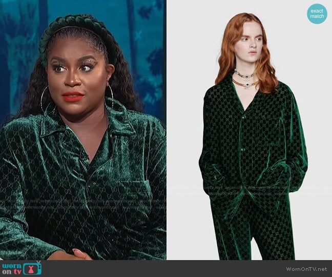 GG Velvet Shirt by Gucci worn by Ester Dean on E! News Daily Pop