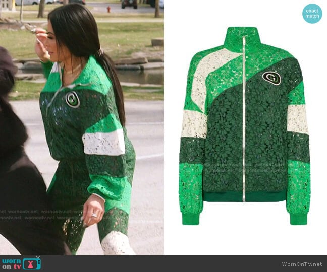 Panelled Lace Logo Patch Track Jacket by Gucci worn by Jen Shah on The Real Housewives of Salt Lake City