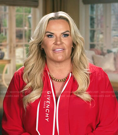 Heather’s Ginvenchy red tie neck blouse on The Real Housewives of Salt Lake City
