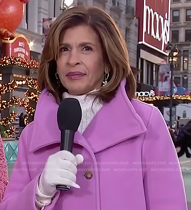 Hoda’s pink coat and floral drop earrings on Today