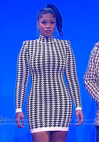 Remy Ma's houndstooth print mini dress on The Wendy Williams Show