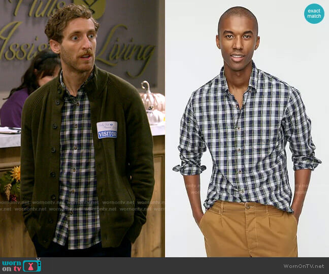 J. Crew Slim brushed twill shirt in Campbell tartan worn by Drew Dunbar (Thomas Middleditch) on B Positive