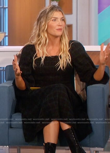 Amanda’s black check smocked dress on The Talk